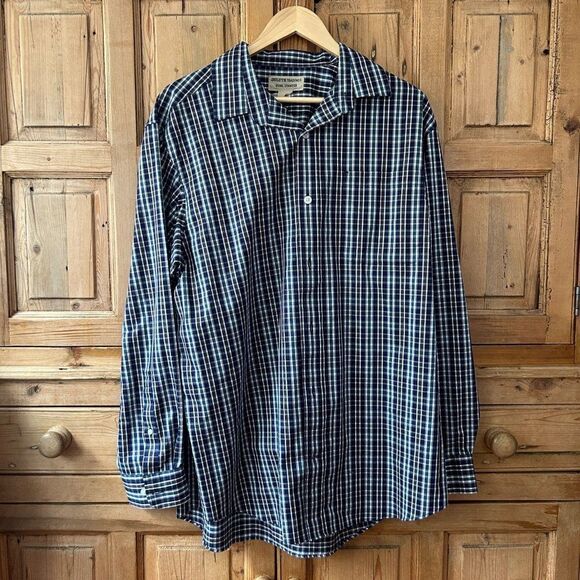 Duluth Trading Company Large Blue Red White Plaid Button Front Shirt - Picture 1 of 5